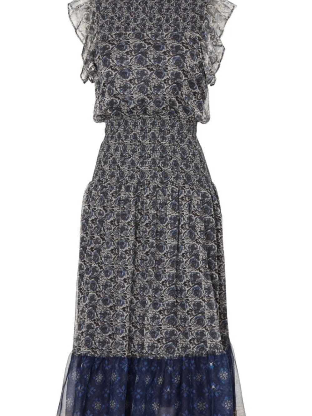 Area Stars Tiered Maxi Dress in Navy and Gray